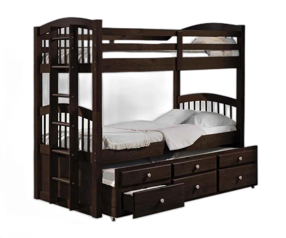 80" X 41" X 71" Espresso Twin Over Twin Bunk Bed And Trundle With 3 Drawers - Homeroots - Flyclothing LLC