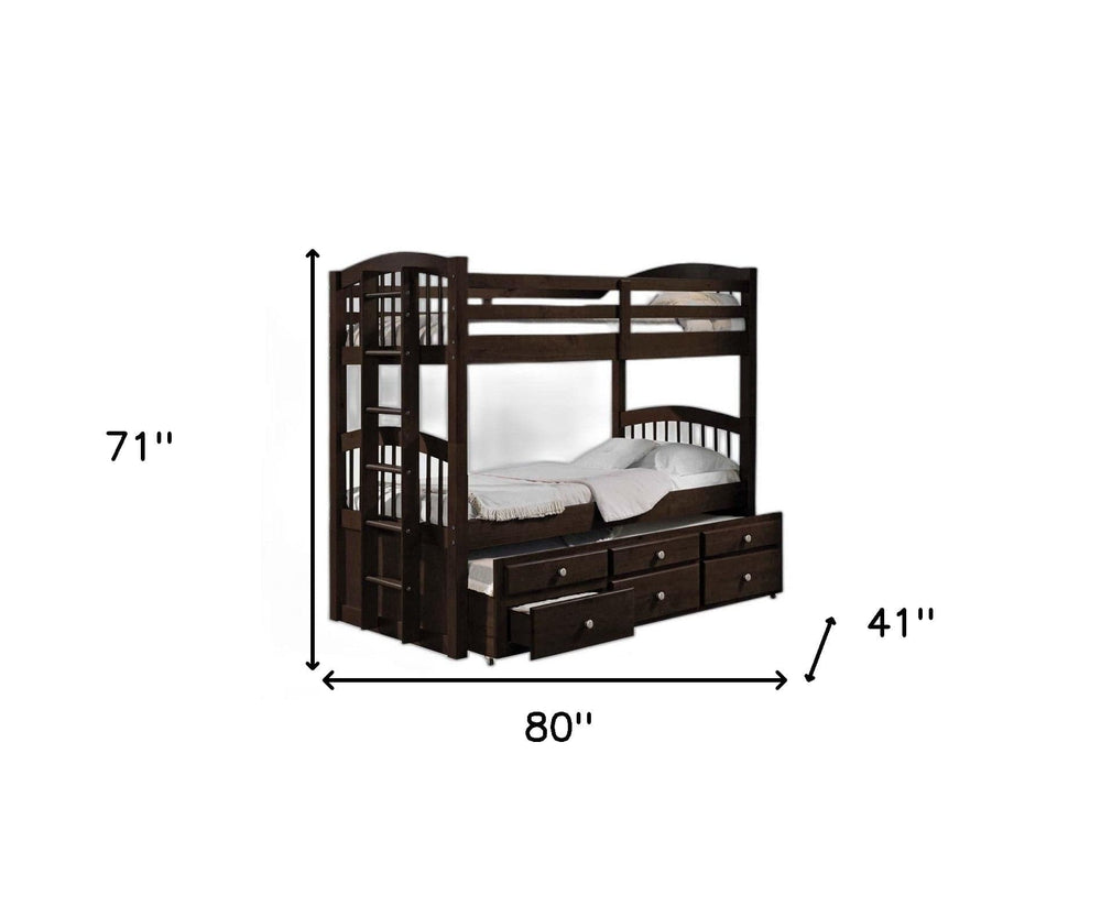80" X 41" X 71" Espresso Twin Over Twin Bunk Bed And Trundle With 3 Drawers - Homeroots - Flyclothing LLC