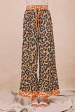 BiBi Leopard Print With Contrast Banded Wide Pants - Trendsi - Flyclothing LLC