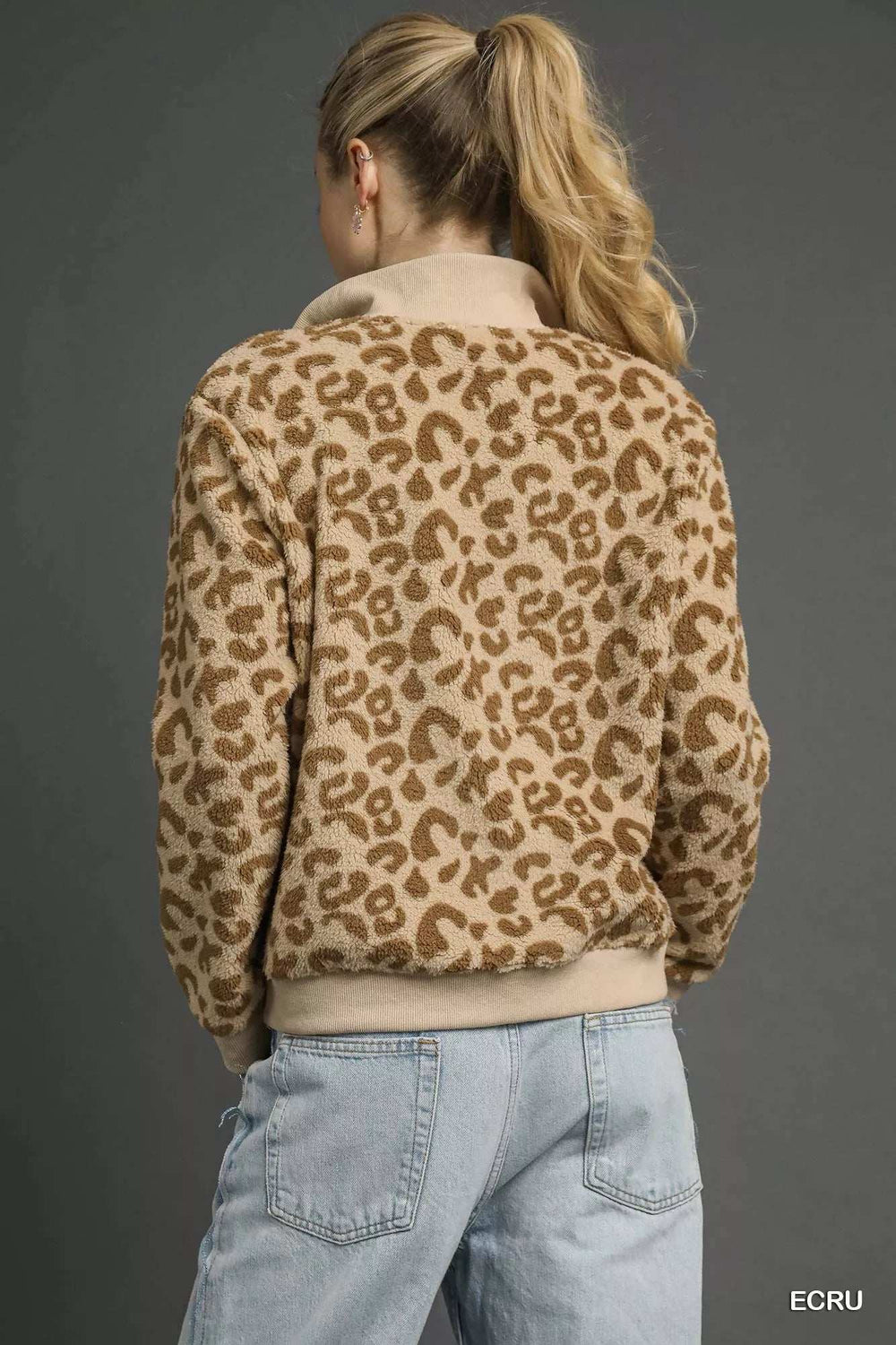Umgee Leopard Print Quarter-Zip Sweatshirt - Trendsi - Flyclothing LLC