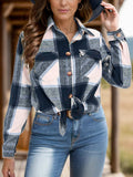 Full Size Pocketed Plaid Collared Neck Shacket - Trendsi - Flyclothing LLC