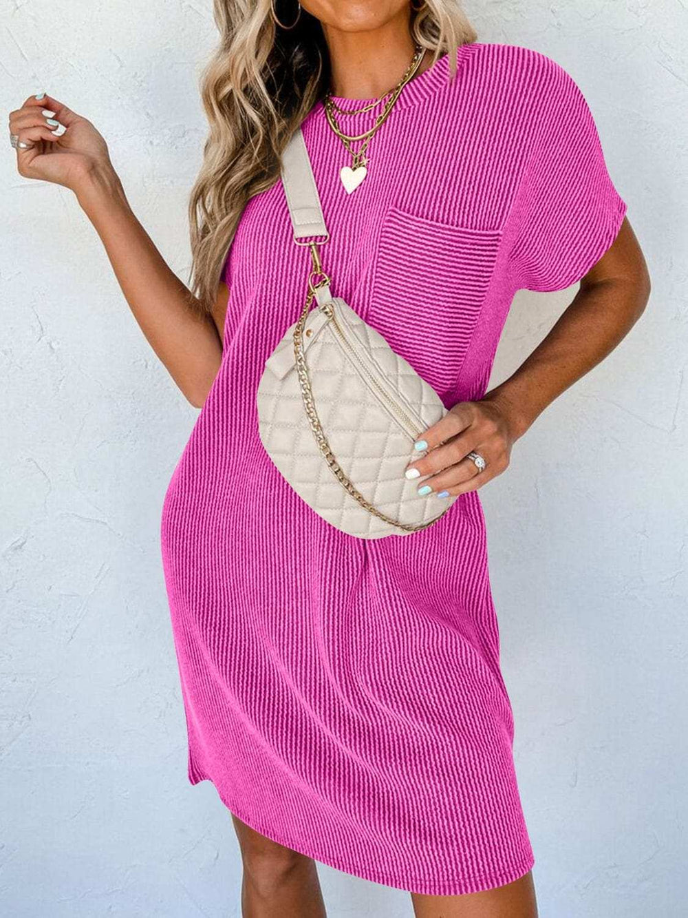 Round Neck Short Sleeve Mini Dress - Trendsi - Flyclothing LLC