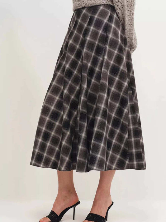 Plaid Midi Skirt - Trendsi - Flyclothing LLC