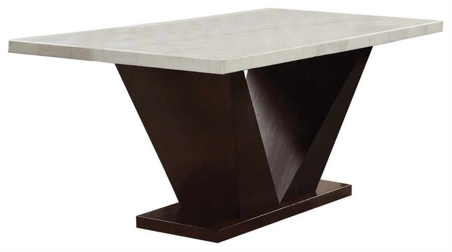 64" White And Dark Brown Marble And Solid Manufactured Wood Pedestal Base Dining Table - Homeroots - Flyclothing LLC
