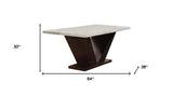 64" White And Dark Brown Marble And Solid Manufactured Wood Pedestal Base Dining Table - Homeroots - Flyclothing LLC