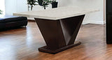 64" White And Dark Brown Marble And Solid Manufactured Wood Pedestal Base Dining Table - Homeroots - Flyclothing LLC