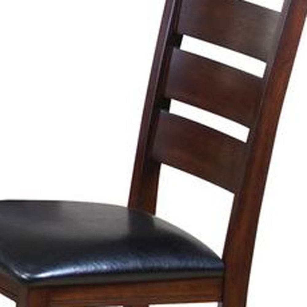 Set of Two Espresso And Brown Upholstered Faux Leather Ladder Back Dining Side Chairs - Homeroots - Flyclothing LLC