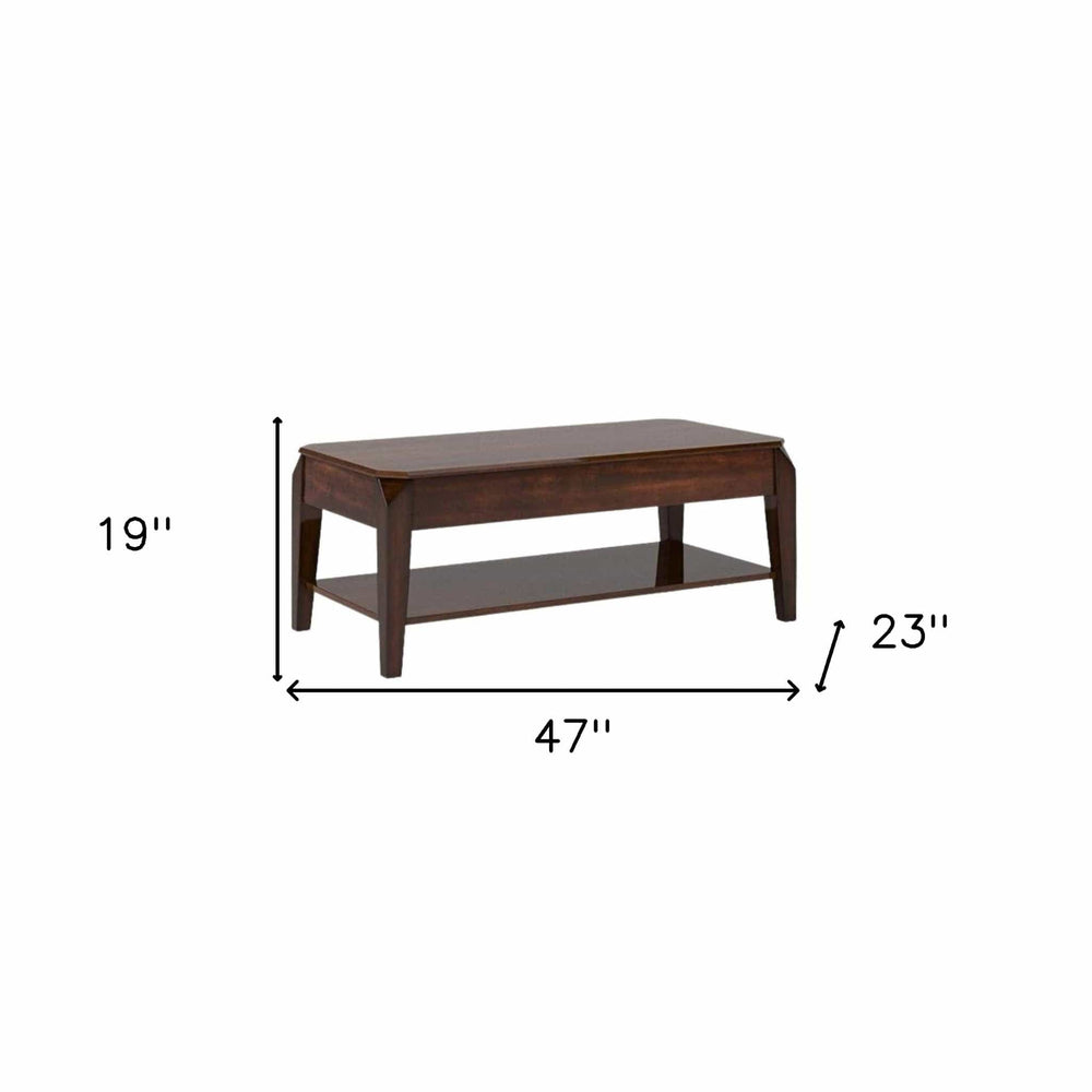 47" Dark Brown Lift Top Coffee Table With Shelf - Homeroots - Flyclothing LLC