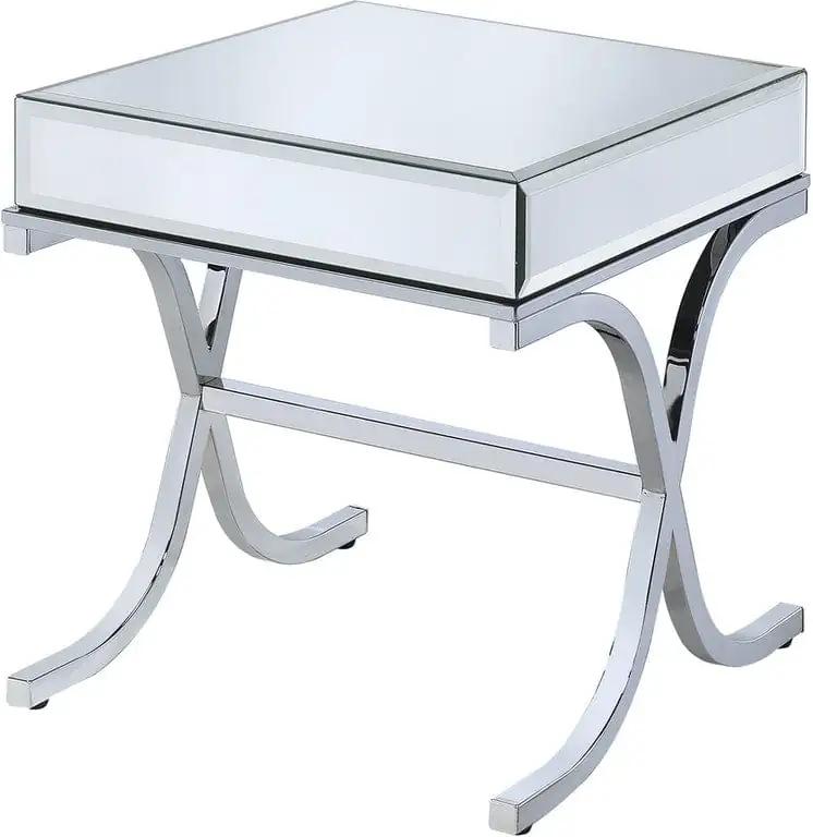 22" Silver And Clear Glass Square Mirrored End Table - Homeroots