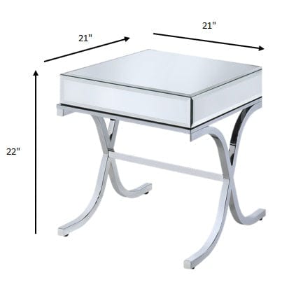 22" Silver And Clear Glass Square Mirrored End Table - Homeroots