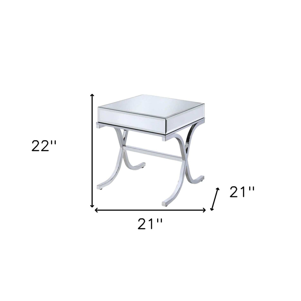 22" Silver And Clear Glass Square Mirrored End Table - Homeroots