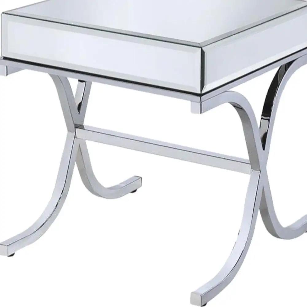 22" Silver And Clear Glass Square Mirrored End Table - Homeroots