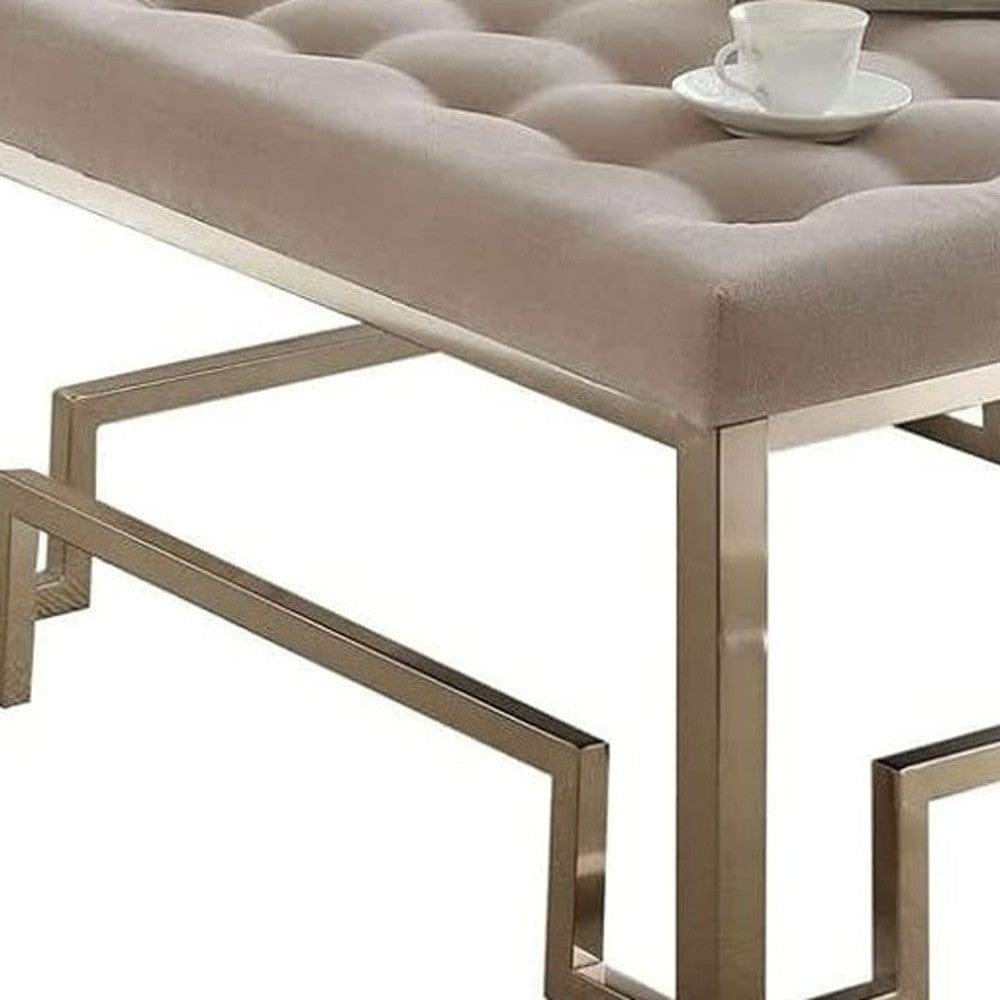 36" Champagne Cotton Blend Cocktail Ottoman - Homeroots