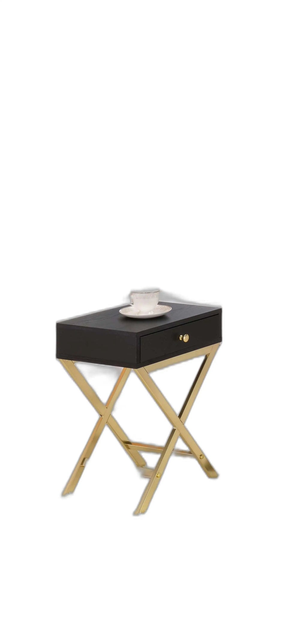 24" Gold And Black Solid Wood End Table With Drawer - Homeroots
