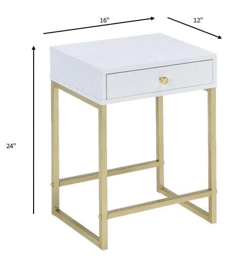 24" Gold And White Solid Wood End Table With Drawer - Homeroots