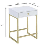 24" Gold And White Solid Wood End Table With Drawer - Homeroots