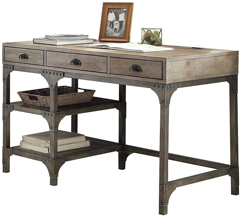 47" Natural and Gray Writing Desk With Three Drawers - Homeroots - Flyclothing LLC