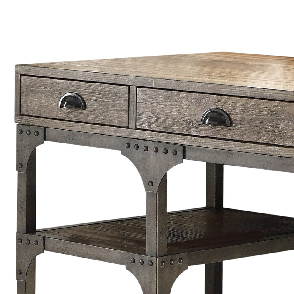 47" Natural and Gray Writing Desk With Three Drawers - Homeroots - Flyclothing LLC