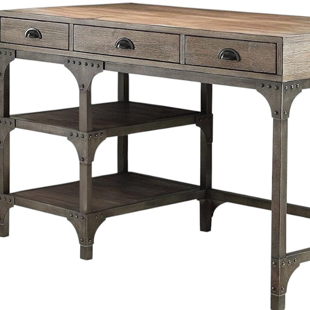 47" Natural and Gray Writing Desk With Three Drawers - Homeroots - Flyclothing LLC