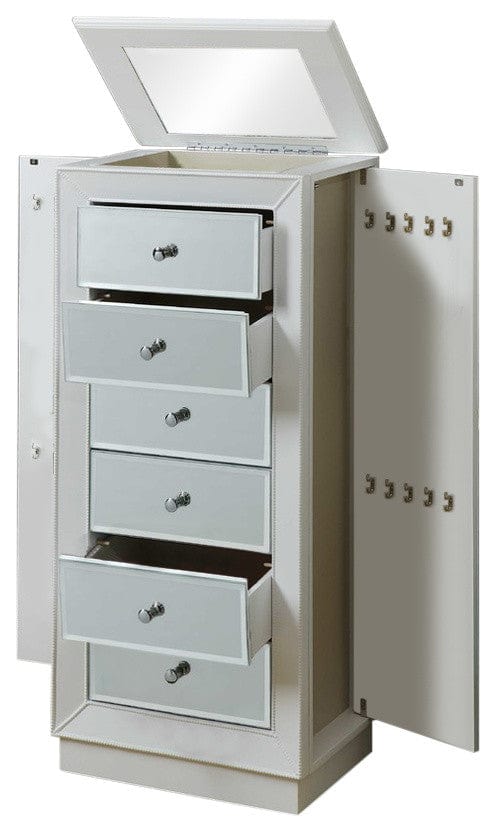38" White Six Drawer Wood and Mirrored Glass Jewelry Armoire - Homeroots - Flyclothing LLC