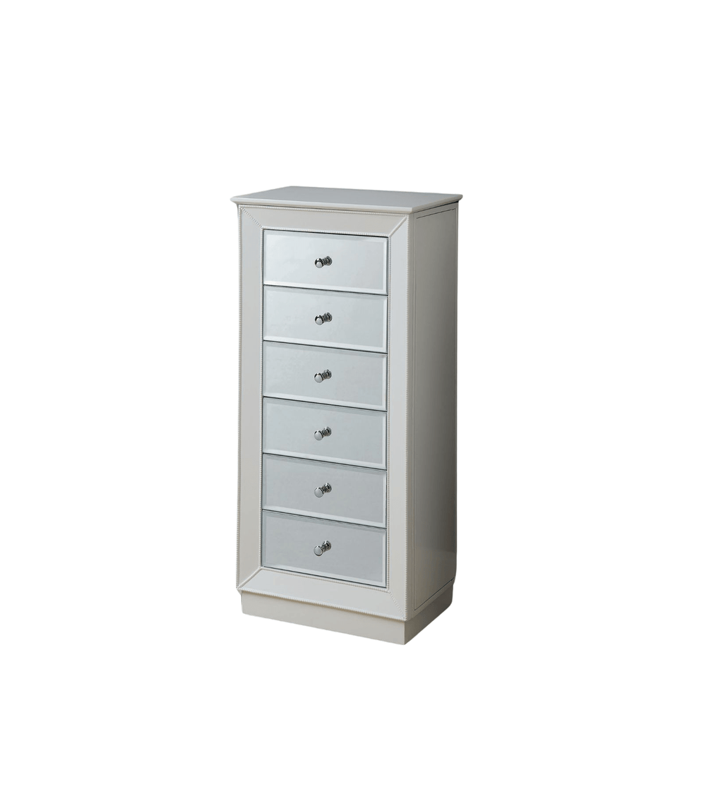 38" White Six Drawer Wood and Mirrored Glass Jewelry Armoire - Homeroots - Flyclothing LLC