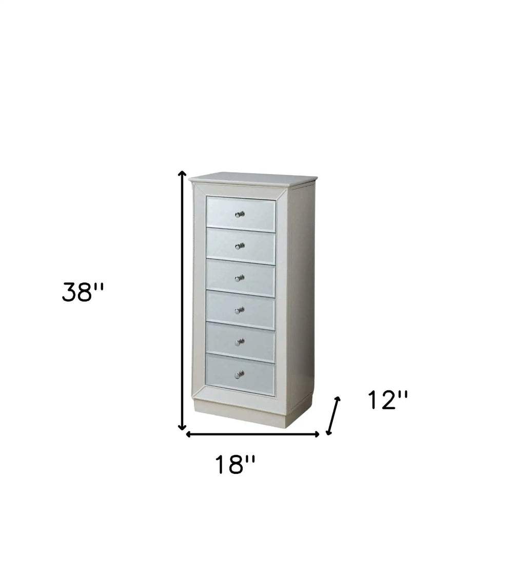 38" White Six Drawer Wood and Mirrored Glass Jewelry Armoire - Homeroots - Flyclothing LLC