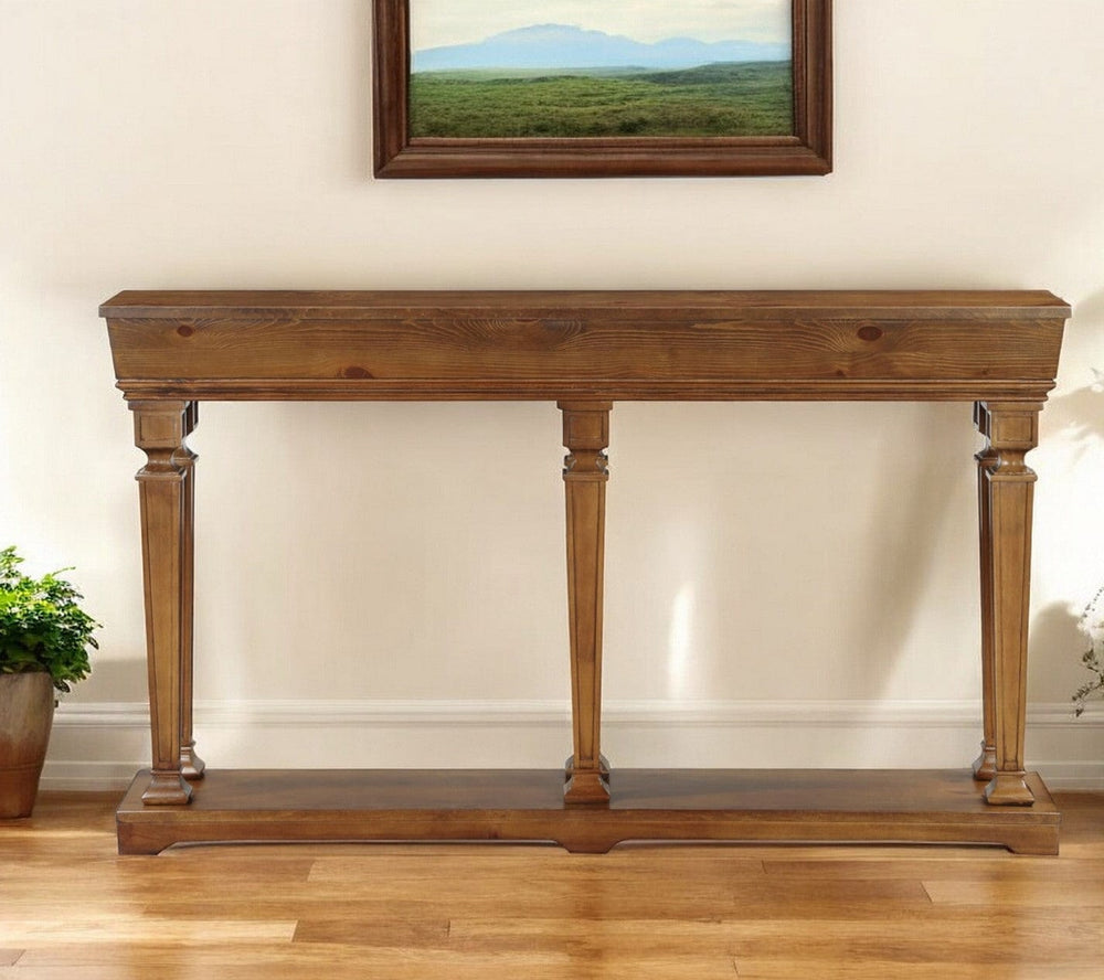 72" Oak Solid and Manufactured Wood Floor Shelf Console Table With Shelves - Homeroots - Flyclothing LLC