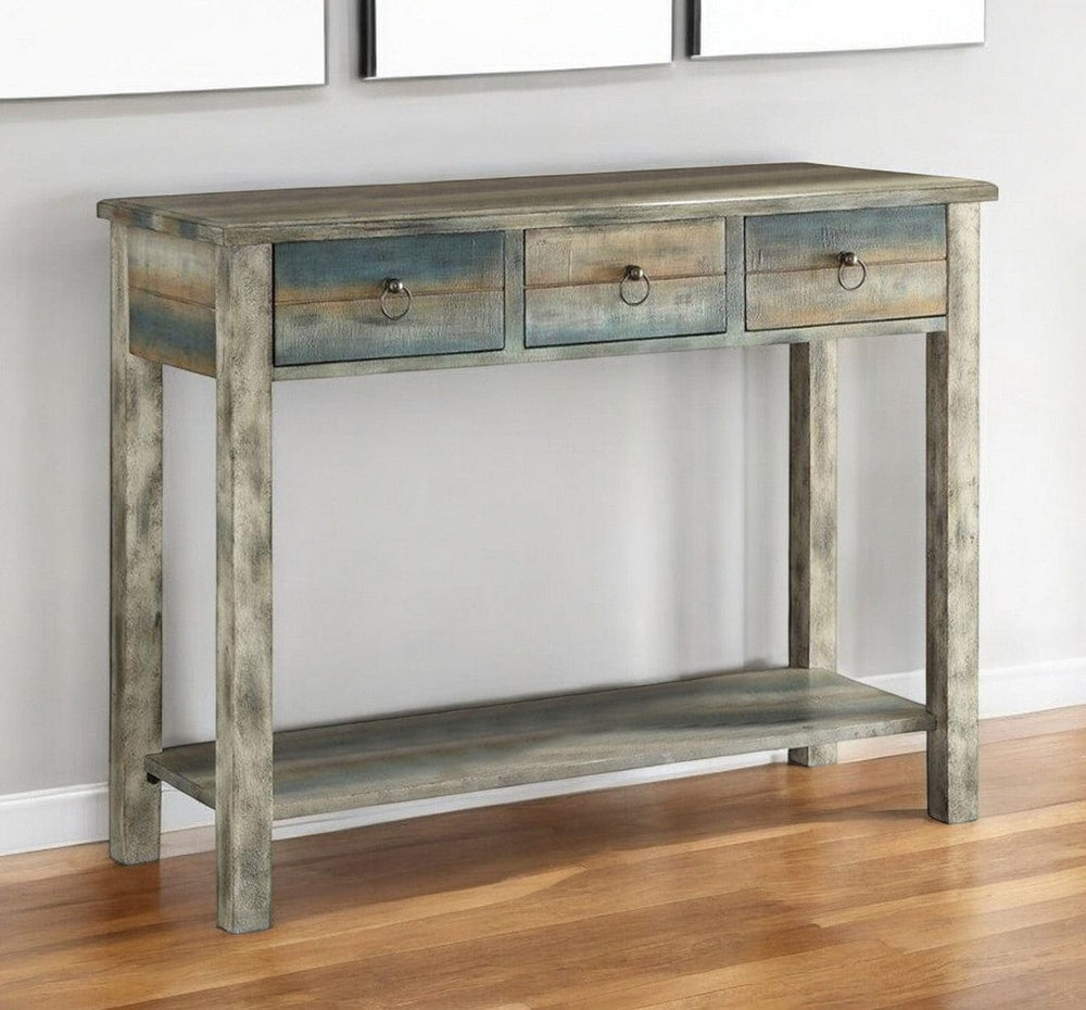42" Blue and White Solid Wood Console Table - Homeroots - Flyclothing LLC