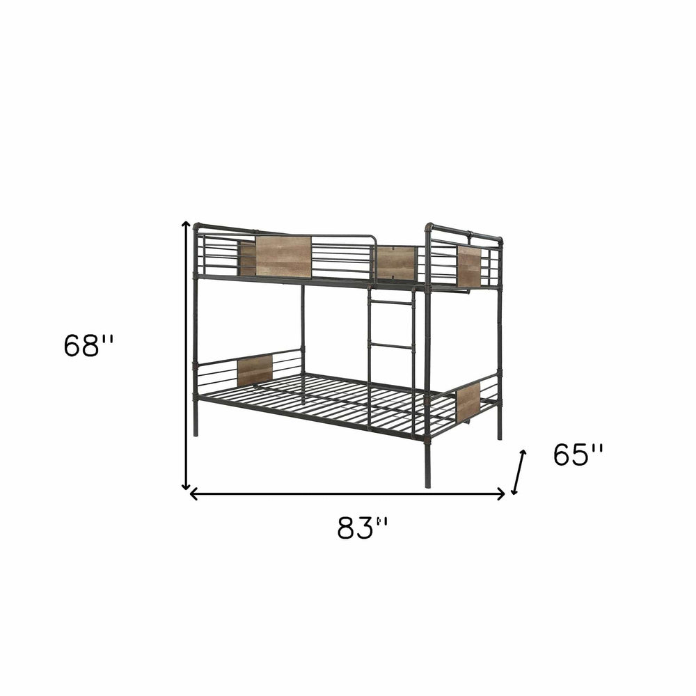 83" X 65" X 68" Sandy Black Dark Bronze Handbrushed Queen Over Queen Bunk Bed - Homeroots - Flyclothing LLC