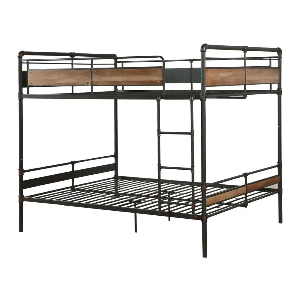83" X 65" X 68" Sandy Black Dark Bronze Handbrushed Queen Over Queen Bunk Bed - Homeroots - Flyclothing LLC