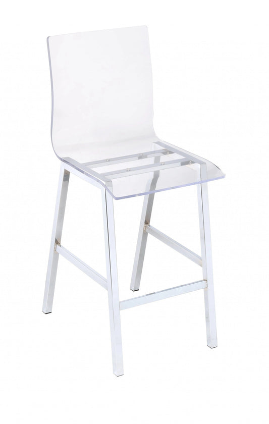 39" Clear And Silver Acrylic And Metal Counter Height Bar Chair - Homeroots