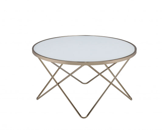 34" X 34" X 18" Frosted Glass Champagne Coffee Table - Homeroots