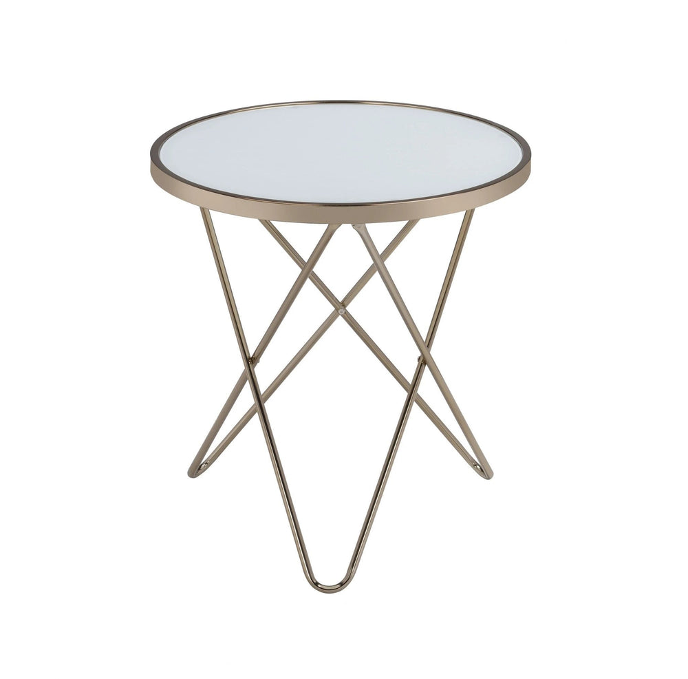 22" Brass And Clear Glass And Iron Round End Table - Homeroots