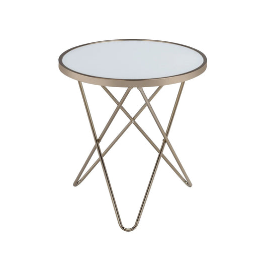 22" Brass And Clear Glass And Iron Round End Table - Homeroots