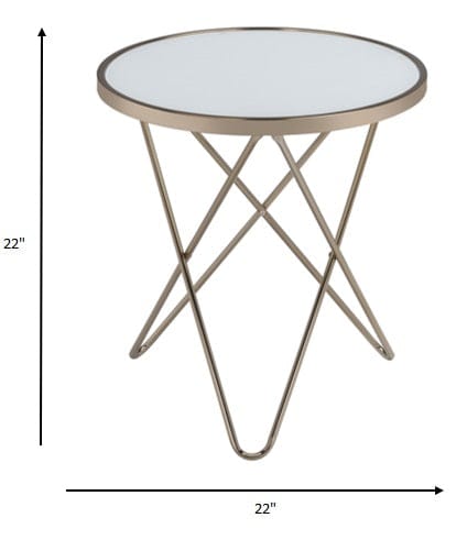 22" Brass And Clear Glass And Iron Round End Table - Homeroots