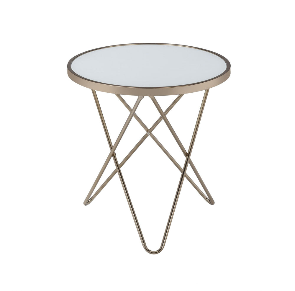 22" Brass And Clear Glass And Iron Round End Table - Homeroots