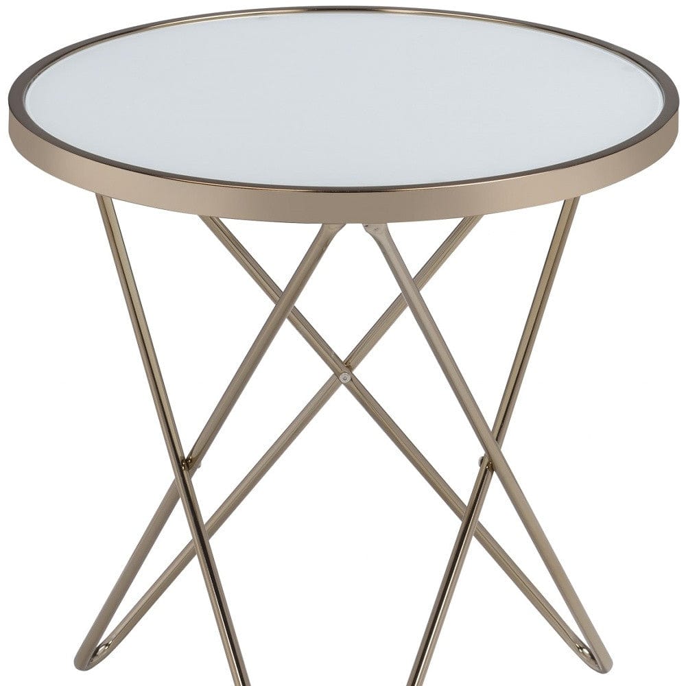 22" Brass And Clear Glass And Iron Round End Table - Homeroots