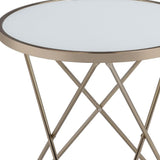 22" Brass And Clear Glass And Iron Round End Table - Homeroots
