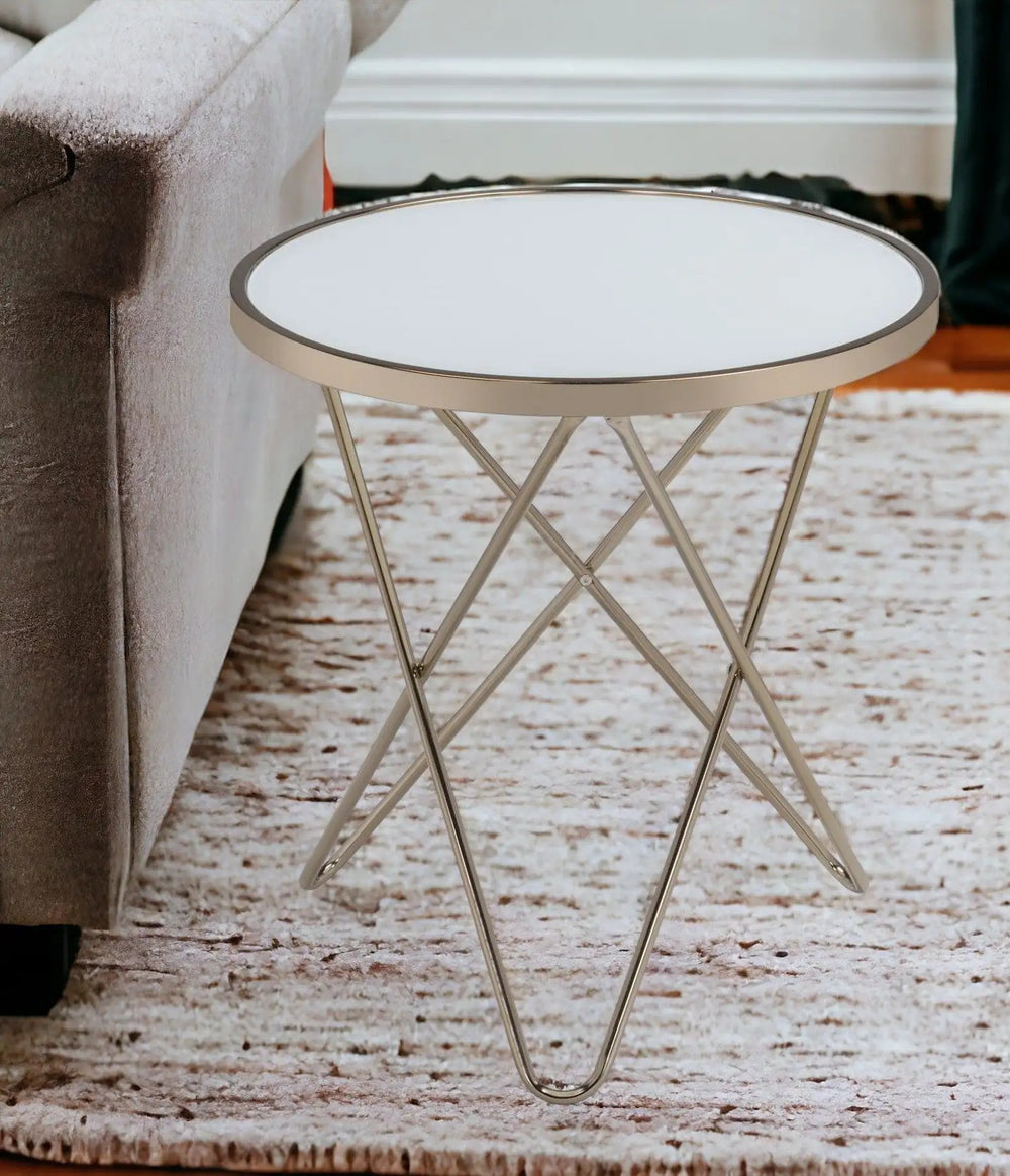 22" Brass And Clear Glass And Iron Round End Table - Homeroots