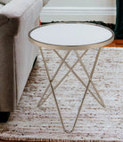 22" Brass And Clear Glass And Iron Round End Table - Homeroots