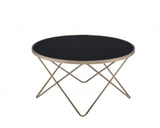 34" Black And Gold Glass And Iron Round Coffee Table - Homeroots - Flyclothing LLC