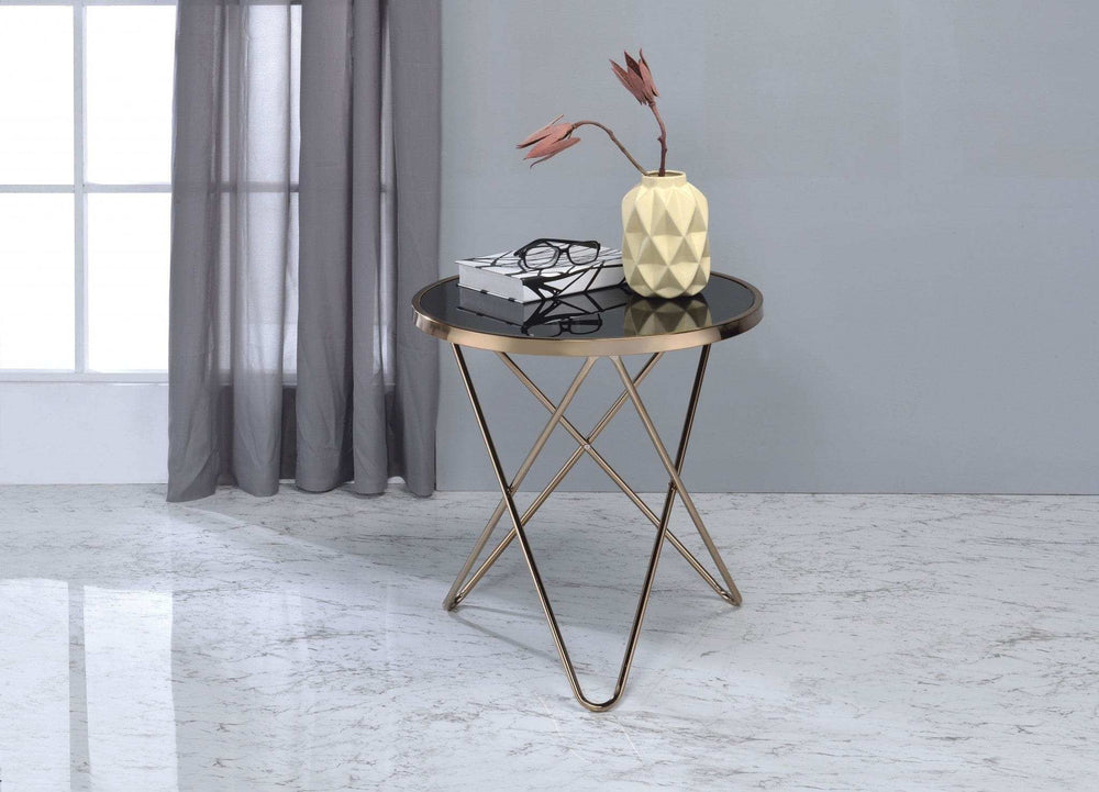 Mod Black Glass And Geo Gold End Table - Homeroots - Flyclothing LLC