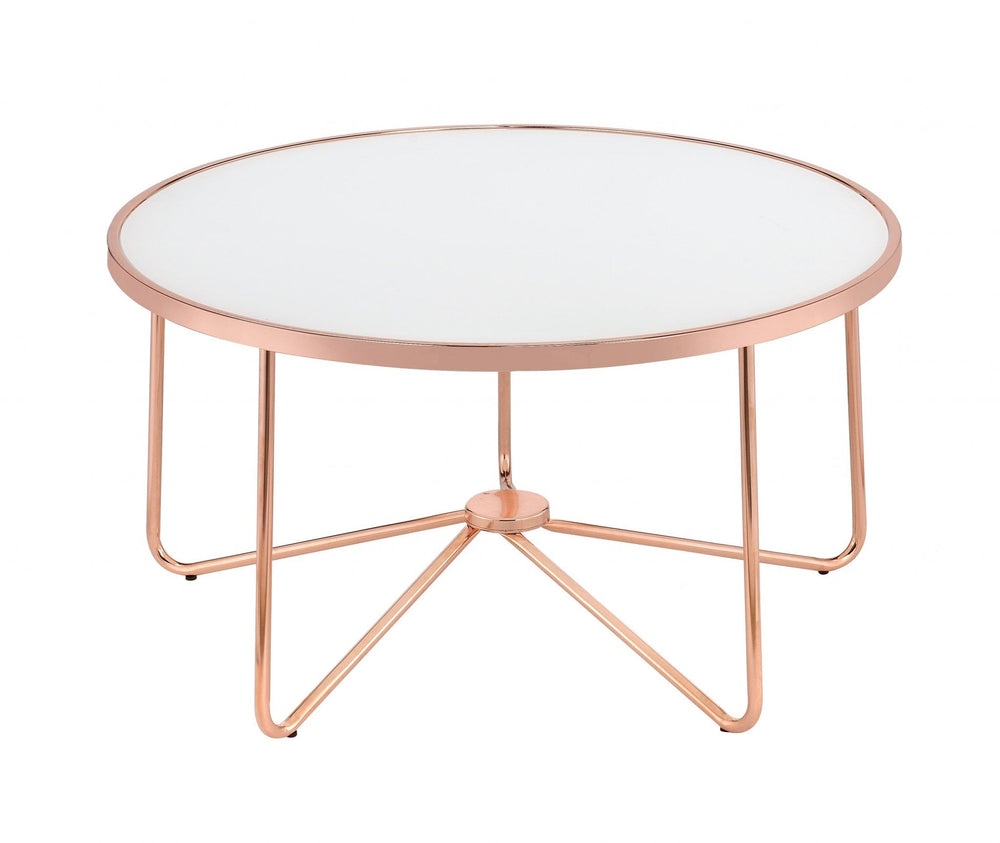 34" X 34" X 18" Frosted Glass And Rose Gold Coffee Table - Homeroots - Flyclothing LLC