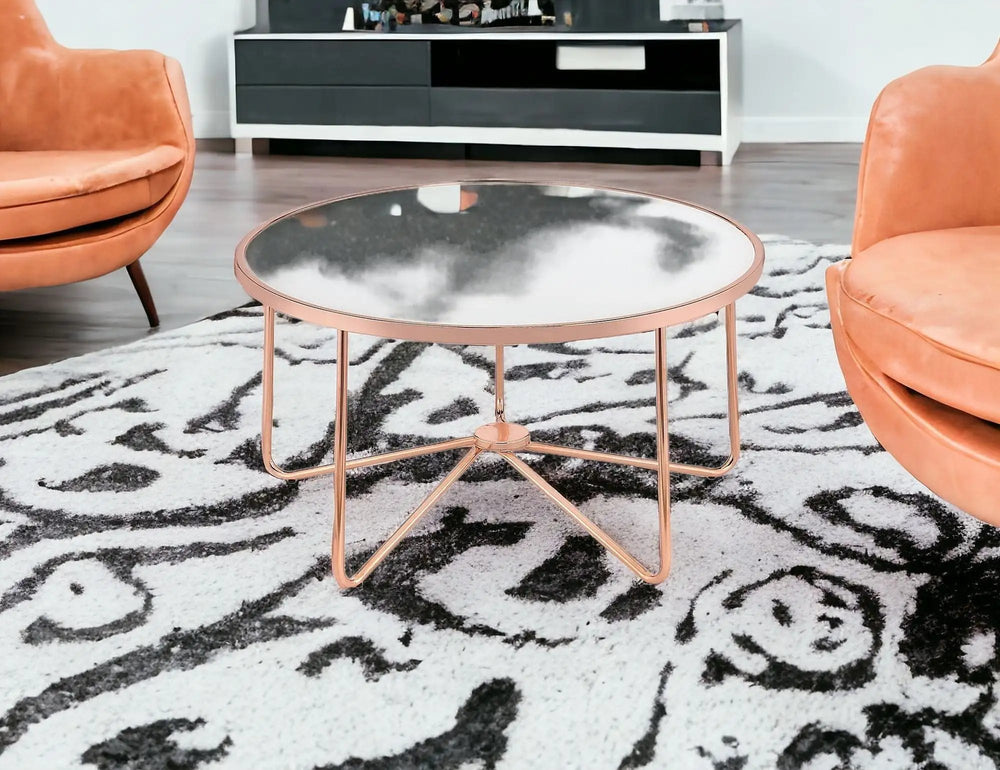 34" X 34" X 18" Frosted Glass And Rose Gold Coffee Table - Homeroots - Flyclothing LLC
