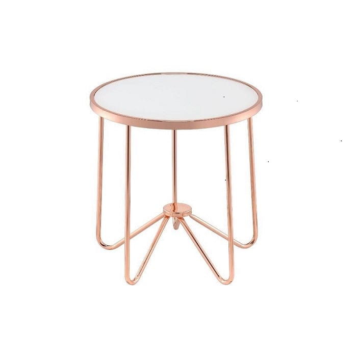 22" Rose Gold And Clear Glass Round End Table - Homeroots