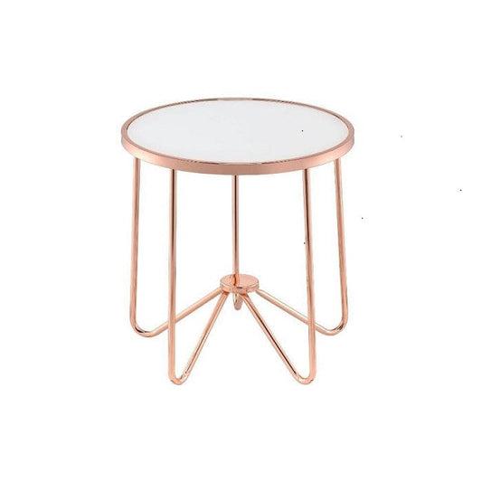 22" Rose Gold And Clear Glass Round End Table - Homeroots