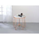 22" Rose Gold And Clear Glass Round End Table - Homeroots