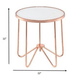 22" Rose Gold And Clear Glass Round End Table - Homeroots