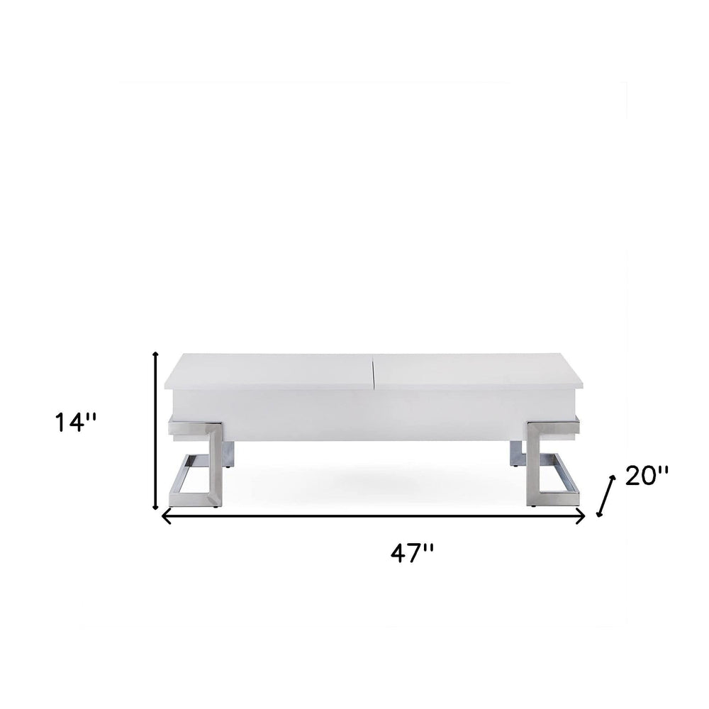 47" White And Silver Metal Lift Top Coffee Table - Homeroots - Flyclothing LLC