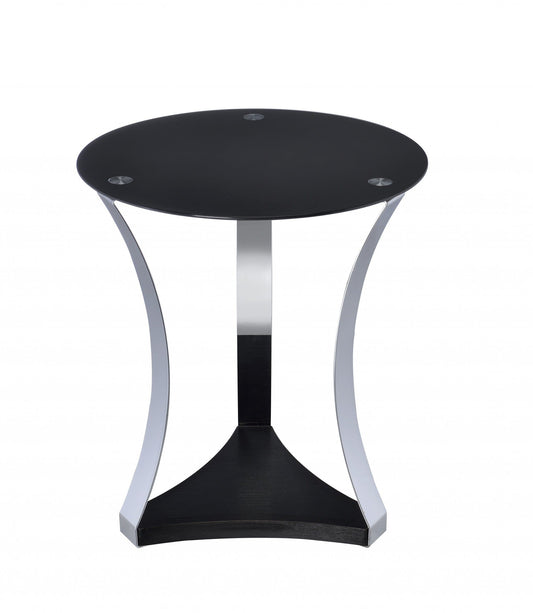 20" Silver And Black Mirrored Glass And Iron Round End Table With Shelf - Homeroots
